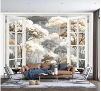 DLERFLOVR Towering Tree Window View Photo Mural Ancient Rainforest Wall Covering Photo Wallpaper Wall Art Decor Print Picture Image Design for Living Room Bedroom Office, 200x140cm, Grey