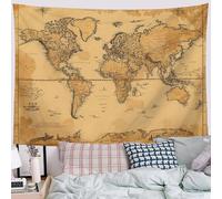 DLERFLOVR Treasure Map Tapestry Wall Hanging - Retro World Map Wall Tapestries Aesthetic Home Decor for Bedroom Living Room Nursery, 230x180 cm, Brown