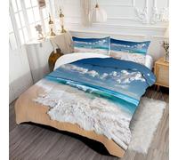 DLERFLOVR Tropical Beach Coverless Duvet Double - 200x200cm - Coastal Waves Soft Comfy Duvet with Pillowcase Down Alternative Comforter Set - Machine Washable & Durable Blue