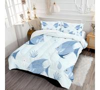 DLERFLOVR Undersea Landscape Coverless Duvet Double - 200x200cm - Angelfish Coral Reef Soft Comfy Duvet with Pillowcase Down Alternative Comforter Set - Machine Washable & Durable Light Blue