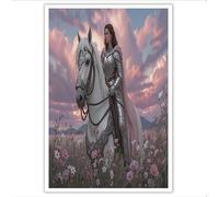 DLERFLOVR Unframed Canvas Wall Art - Romantic Girl Knight Canvas Artwork Waterproof Modern Print Retro Fairy Tale Style Wall Decoration for Living Room, Bedroom, Office, 30x40cm, Pink