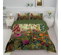 DLERFLOVR Vintage Wildflowers Reversible Coverless Duvet Single Lightweight and Warm Bedding From Old Book Pages Down Alternative with Pillow Shams for All Seasons 135x200cm Sage Green