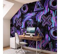 DLERFLOVR Wall Mural Cyberpunk Silk Photo Wallpaper, 400x280cm | Geometry Code Glitch Not Self-Adhesive Large Murals for Living Room, Kids Bedroom, Lounge Background Decoration