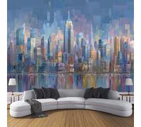 DLERFLOVR Wall Mural Wallpaper 150x105cm Photo Wallpaper Mosaic Style Poster Picture Abstract Urban Landscape Wall Covering for Bedroom, Living Room, TV Backdrop, Blue