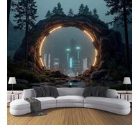DLERFLOVR Wall Mural Wallpaper 350x256cm Photo Wallpaper Mist Forest Poster Picture Moss Portal Wall Covering for Bedroom, Living Room, TV Backdrop, Dark Green