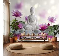 DLERFLOVR Wall Murals Buddha Statue, Pebble Lotus, Large Photo Wallpaper Zen Style Wall Stickers XXL Poster Picture Home Decoration for Living Room, Bedroom, Office, Spa, White 尺寸