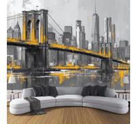 DLERFLOVR Wallpaper Brooklyn Bridge Family Wall Mural Silk Cloth Art Design Hand-Drawn Skyscrapers Photo Wallpaper for Living Room Bedroom Backdrop Wall Decor Poster Picture 400x280cm, Charcoal Gray