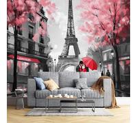 DLERFLOVR Wallpaper Eiffel Tower Family Wall Mural Silk Cloth Art Design Romantic Paris Photo Wallpaper for Living Room Bedroom Backdrop Wall Decor Poster Picture 300x210cm
