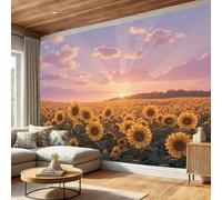 DLERFLOVR Wallpaper Sunrise Over The Sunflower Field Family Wall Mural Silk Cloth Art Design Country Style Photo Wallpaper for Living Room Bedroom Backdrop Wall Decor Poster Picture 250x175cm, Pink