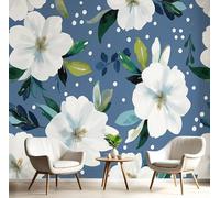DLERFLOVR Watercolor White Flowers 3D Silk Wall Mural White Polka Dots Photo Wallpaper Poster Picture Design for Living Room Kids' Bedroom & Home Interiors, 450x315cm, Blue