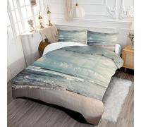 DLERFLOVR Waves And Beach Coverless Duvet King, Washable Retro Coastal Landscape Coverless Duvets Camping Sleepovers Travel Duvet Super Soft Comfy Duvets with Pillowcase 230x220cm Light Gray