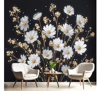 DLERFLOVR Wildflower Pencil Drawing Wall Paper, 200x140cm Photo Wallpaper Gold Leaf Daisy Poster Picture Design Modern Wall Mural Decoration for Living Room Bedroom Office, Black