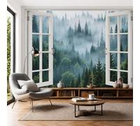 DLERFLOVR Window View of Spruce Forest Wall Murals 300x210cm Mural Wallpaper Dense Forest Canopy Wall Art Large Format Digital Print for Bedroom Living Room Tv Background Wall Decoration, Moss Green