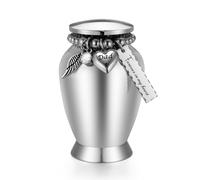 Dletay Small Keepsake Urn for Dad 2.85 Inch with Cross Charm - Mini Cremation Urn for Ashes, Stainless Steel Memorial Keepsake - Forever in My Heart