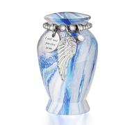 Dletay Small Urns for Human Ashes Keepsake 2.85 Inches Memorial Mini Cremation Urn for Women Men Aluminum Decorative Funeral Urns - Ocean Mist Blue