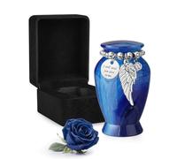 Dletay Small Urns for Human Ashes Keepsake with Box 2.85 Inch Memorial Mini Cremation Urn for Women Men Aluminum Decorative Funeral Urns Case- Navy Blue