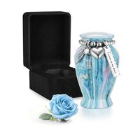 Dletay Small Urns for Human Ashes Keepsake with Box 2.85 Inch Memorial Mini Cremation Urn for Women Men Aluminum Decorative Funeral Urns Case- Ocean Blue