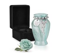 Dletay Small Urns for Human Ashes Keepsake with Box 2.85 Inch Memorial Mini Cremation Urn for Women Men Aluminum Decorative Funeral Urns Case- Lake Green