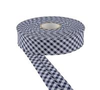 DLF 30mm Cotton Gingham Bias Binding Tape |Double Fold- 5m & 25m Options |Soft Edging for Sewing, Bunting, Crafts, Quilting, Piping & Garment Finishing(Navy Blue, 25m)