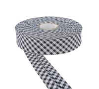 DLF 30mm Cotton Gingham Bias Binding Tape |Double Fold- 5m & 25m Options |Soft Edging for Sewing, Bunting, Crafts, Quilting, Piping & Garment Finishing(Black, 25m)