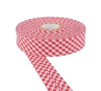 DLF 30mm Cotton Gingham Bias Binding Tape |Double Fold- 5m & 25m Options |Soft Edging for Sewing, Bunting, Crafts, Quilting, Piping & Garment Finishing(Red, 5m)