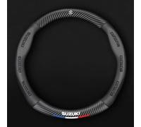 DLGJZS Car Steering Wheel Cover for Suzuki Jimny 2012-2018,Microfiber Leather Anti-slip Durable Automotive Steering Wheel Protector with Car Emblem Logo Interior Accessories,A