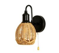 DLGLOLIN Wall Light Rattan Weave with Switch, Vintage Bohemian Wall Lamp E27 Metal Interior Industry Lighting Fixtures for Bedroom, Living Room, Hallway