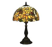 DLHH 12 Inch Tiffany Style Lamp Pastoral Vintage Table Lamps Butterfly Flower Design Stained Glass Desk Lamps Antique Hand Crafted Lampshade Retro Resin Base Church Shade Beside Bedroom