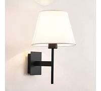 DLHH KiLoom Nordic Black Iron Wall Light Modern Fabric Wall Sconces White Linen Lampshade Single Head Wall Lantern Indoor Simple Wall Lamp for Bedroom Living Room Hotel