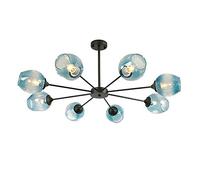 DLHH , Modern Hanging Pendant Light Elegant Semi Flush Mount Ceiling Light Fixtures Adjustable Compatible with Living Room Restaurant E27(Blue,Black 8 head)
