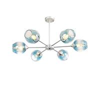 DLHH , Modern Hanging Pendant Light Elegant Semi Flush Mount Ceiling Light Fixtures Adjustable Compatible with Living Room Restaurant E27(Blue,Silver 6 head)