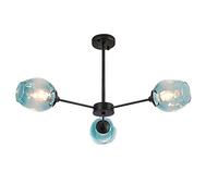 DLHH , Modern Hanging Pendant Light Elegant Semi Flush Mount Ceiling Light Fixtures Adjustable Compatible with Living Room Restaurant E27(Blue,Black 3 head)