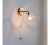 DLHH Modern Light Luxury Vintage Glass Wall Sconce Farmhouse Bedroom Wall Lamp with Switch with Chain Smoke Gray Wired Bedside Wall Lamp for Kids Girls Room Bathroom Mirror Living Room/