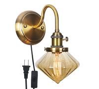 DLHH Modern Wall Sconce with Practical Plug 1.8m Cable and Switch Clear Glass Lampshade E27 Base for Loft Bar Kitchen Living Room Restaurant Metal Wall Light