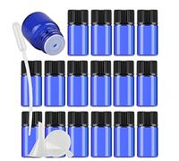 Dlibuy 100 Pack Mini 3ml Empty Blue Glass Vials Essential Oil Bottles with Orifice Reducer Black Cap for Essential Oils Lab Chemicals Cosmetic Colognes Perfume Aromatherapy Sample Bottles