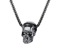 Dlicsy Skull Pendant Necklace,Men's Gothic Skull Necklace,Black Stainless Steel Skulls Head Pendant Goth Necklaces Gothic Punk Choker Chain Halloween Accessories for Men Women Jewelry Gifts