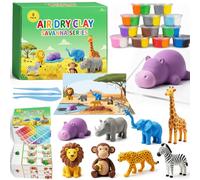 Dlishka Air Dry Clay Kit for Kids, Savanna Animals Modelling Clay Set with Tools & Tutorials, Soft, Non-Sticky Alternative to Polymer Clay, No Bake DIY Arts and Crafts Gift for Boys & Girls (B)