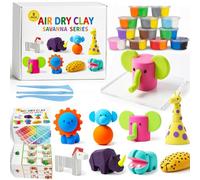 Dlishka Air Dry Clay Kit for Kids, Savanna Animals Modelling Clay Set with Tools & Tutorials, Soft, Non-Sticky Alternative to Polymer Clay, No Bake DIY Arts and Crafts Gift for Boys & Girls (A)