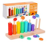 Dlishka Colour Stack Challenge Game Wooden Sorting & Stacking Toy,Brain Game Puzzle, Educational Colour Game with Rings, Montessori Travel Games & Family Games