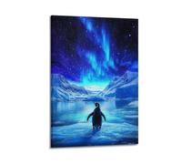 DLJGDS Animal Aurora Lit Ice Surface Gazing Penguin Decorative Painting Canvas Wall Posters And Modern Family Bedroom Decor 16x24inch(40x60cm)
