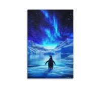 DLJGDS Animal Aurora Lit Ice Surface Gazing Penguin Decorative Painting Canvas Wall Posters And Modern Family Bedroom Decor 08x12inch(20x30cm)