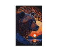 DLJGDS Animal Bear Turning Head in Sunset Lakeside Scene Decorative Painting Canvas Wall Posters And Modern Family Bedroom Decor 12x18inch(30x45cm)