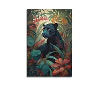 DLJGDS Animal Black Panther in Jungle Floral Background Decorative Painting Canvas Wall Posters And Modern Family Bedroom Decor 20x30inch(50x75cm)