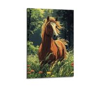 DLJGDS Animal Brown Horse Standing Among Flowers in The Forest Decorative Painting Canvas Wall Posters And Modern Family Bedroom Decor 16x24inch(40x60cm)
