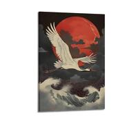 DLJGDS Animal Crane Dashing through Dark Clouds Under Blood Moon Decorative Painting Canvas Wall Posters And Modern Family Bedroom Decor 24x36inch(60x90cm)
