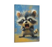 DLJGDS Animal Cute Little Raccoon Standing on A Blue And Yellow Background Decorative Painting Canvas Wall Posters And Modern Family Bedroom Decor 24x36inch(60x90cm)