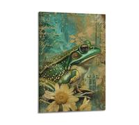 DLJGDS Animal Frog Standing Still Among Gold Veined Greenery Decorative Painting Canvas Wall Posters And Modern Family Bedroom Decor 20x30inch(50x75cm)
