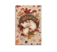 DLJGDS Animal Hedgehog Curled Up Among Autumn Leaves And Mushrooms Decorative Painting Canvas Wall Posters And Modern Family Bedroom Decor 16x24inch(40x60cm)