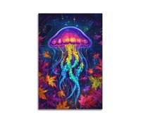 DLJGDS Animal Jellyfish Swaying Among Maple Leaves And Starry Sky Decorative Painting Canvas Wall Posters And Modern Family Bedroom Decor 08x12inch(20x30cm)