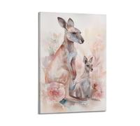 DLJGDS Animal Kangaroos Mother And Child Sitting Among Watercolor Flowers Decorative Painting Canvas Wall Posters And Modern Family Bedroom Decor 20x30inch(50x75cm)